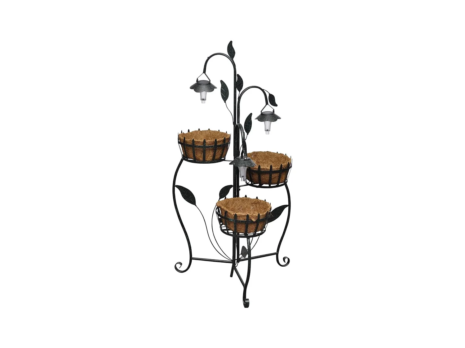 Panier à fleurs suspendu en fibre de coco avec LED solaire