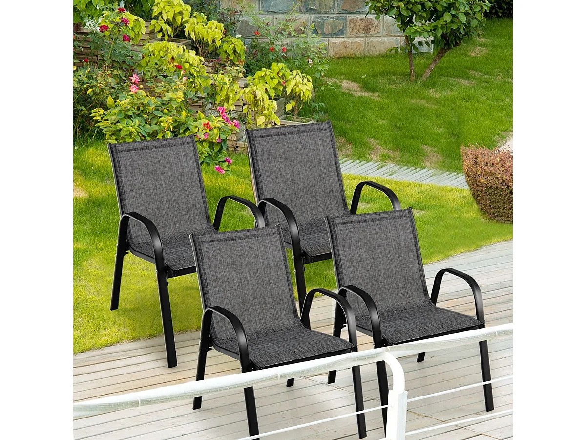 Lot de 4 Chaises de Jardin, Charge 120 kg Empilable pour Terrasse, Balcon, Patio, 83 x 68 x 56 cm, en Métal & Tissu et velours,Gris