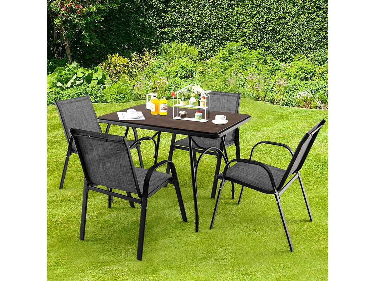 Lot de 4 Chaises de Jardin, Charge 120 kg Empilable pour Terrasse, Balcon, Patio, 83 x 68 x 56 cm, en Métal & Tissu et velours,Gris