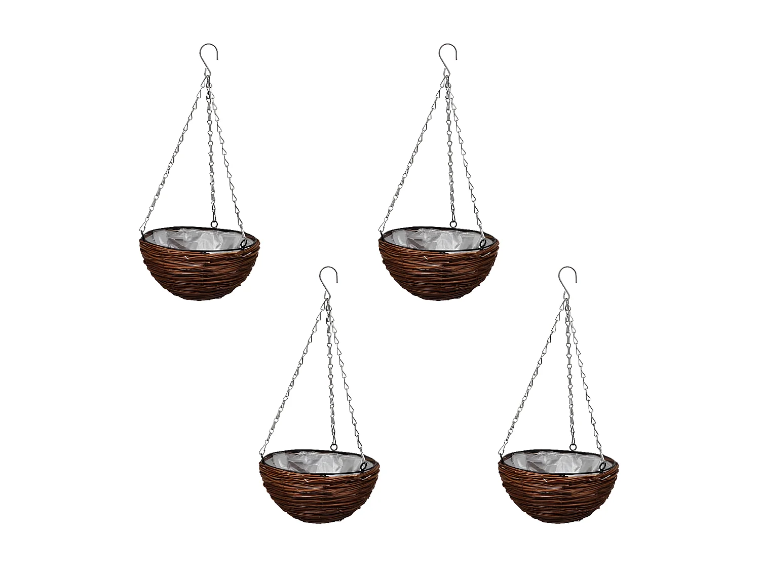 Lot de 4 Paniers Supsendus en Saule avec Fonds et Chaine Pendante