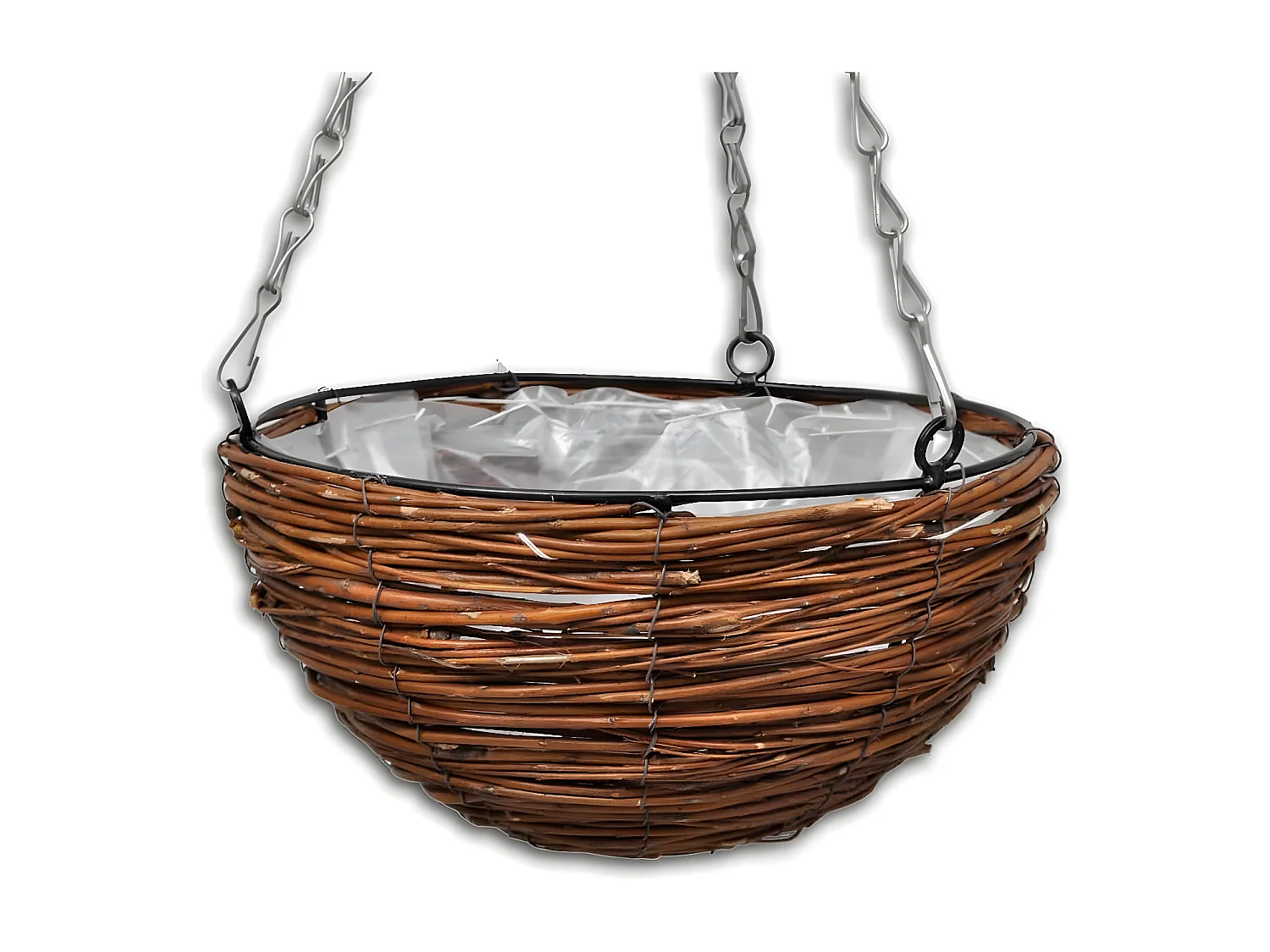 Lot de 4 Paniers Supsendus en Saule avec Fonds et Chaine Pendante