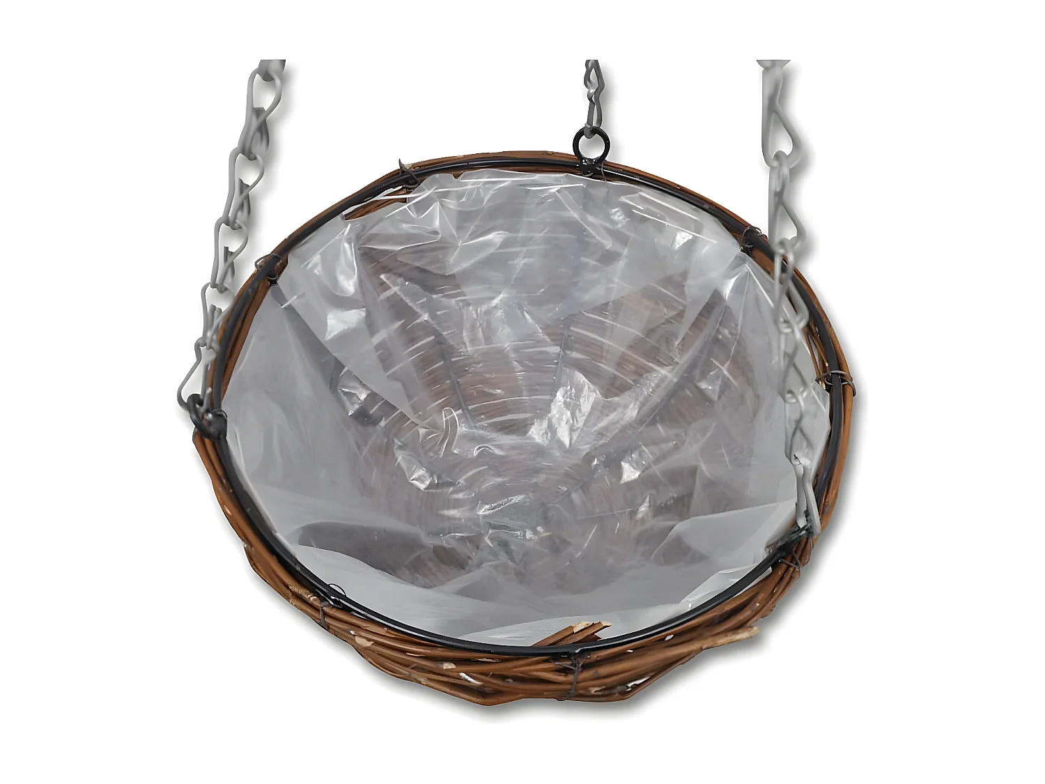 Lot de 4 Paniers Supsendus en Saule avec Fonds et Chaine Pendante