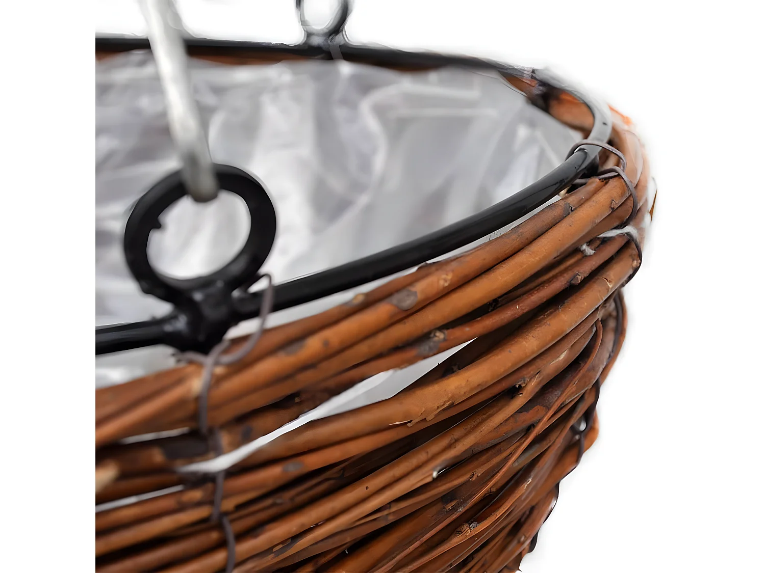 Lot de 4 Paniers Supsendus en Saule avec Fonds et Chaine Pendante