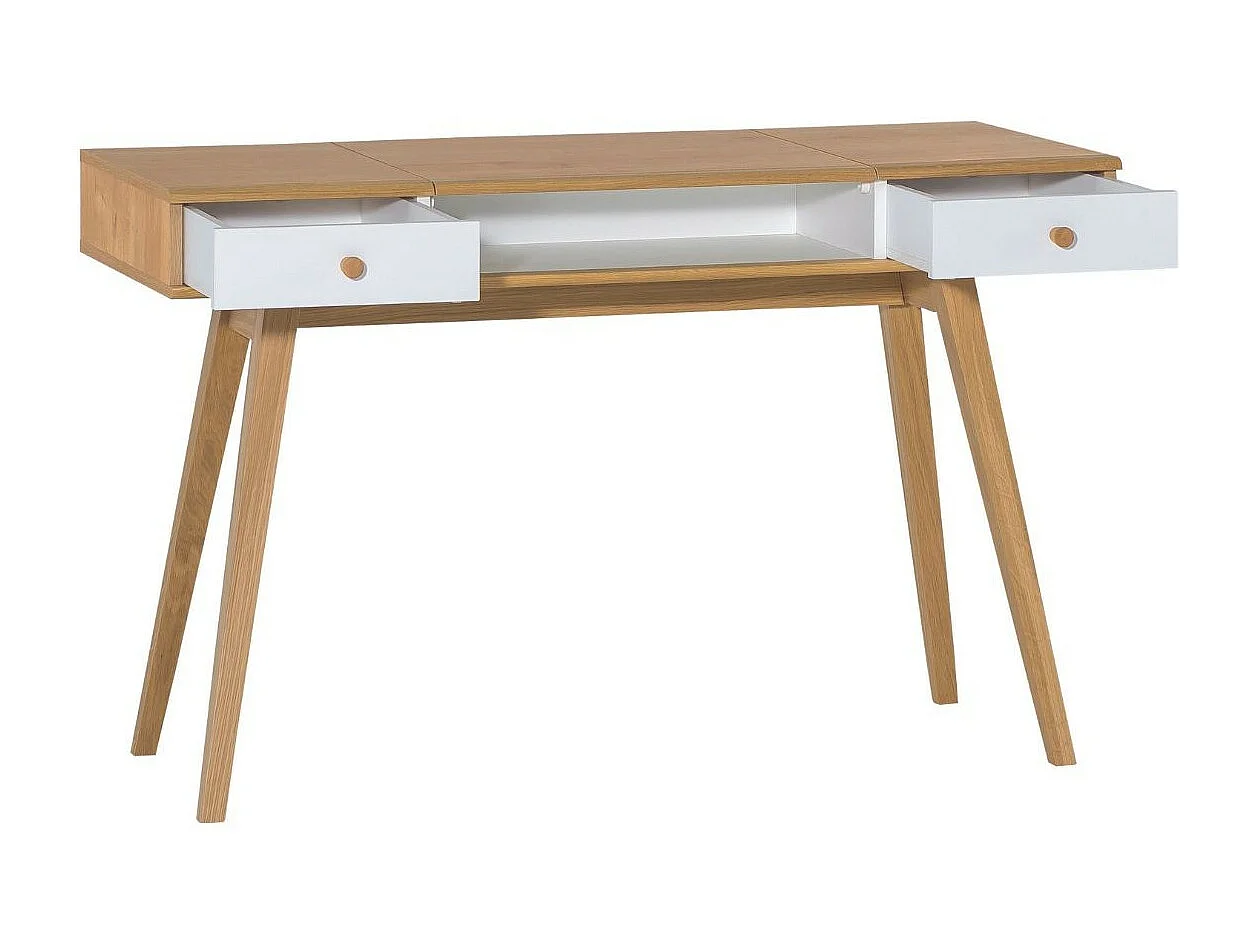 Coiffeuse avec miroir relevable et 2 tiroirs - L120 x H76/116,6 x P50 cm