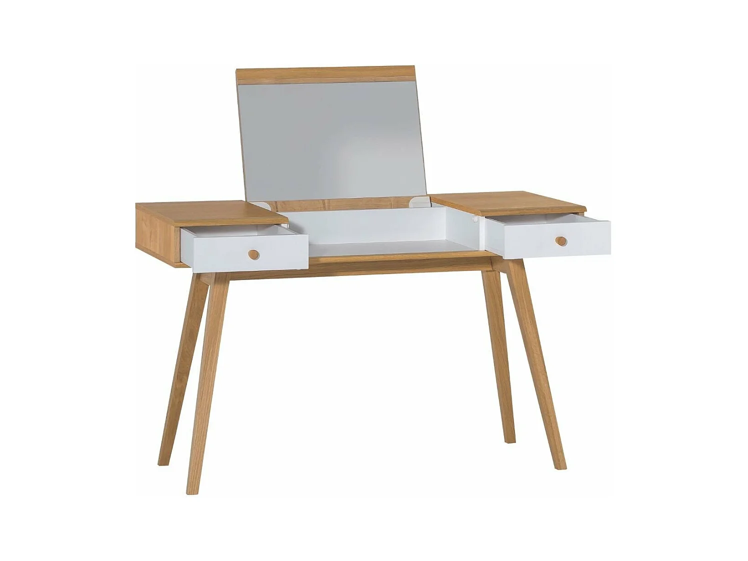 Coiffeuse avec miroir relevable et 2 tiroirs - L120 x H76/116,6 x P50 cm