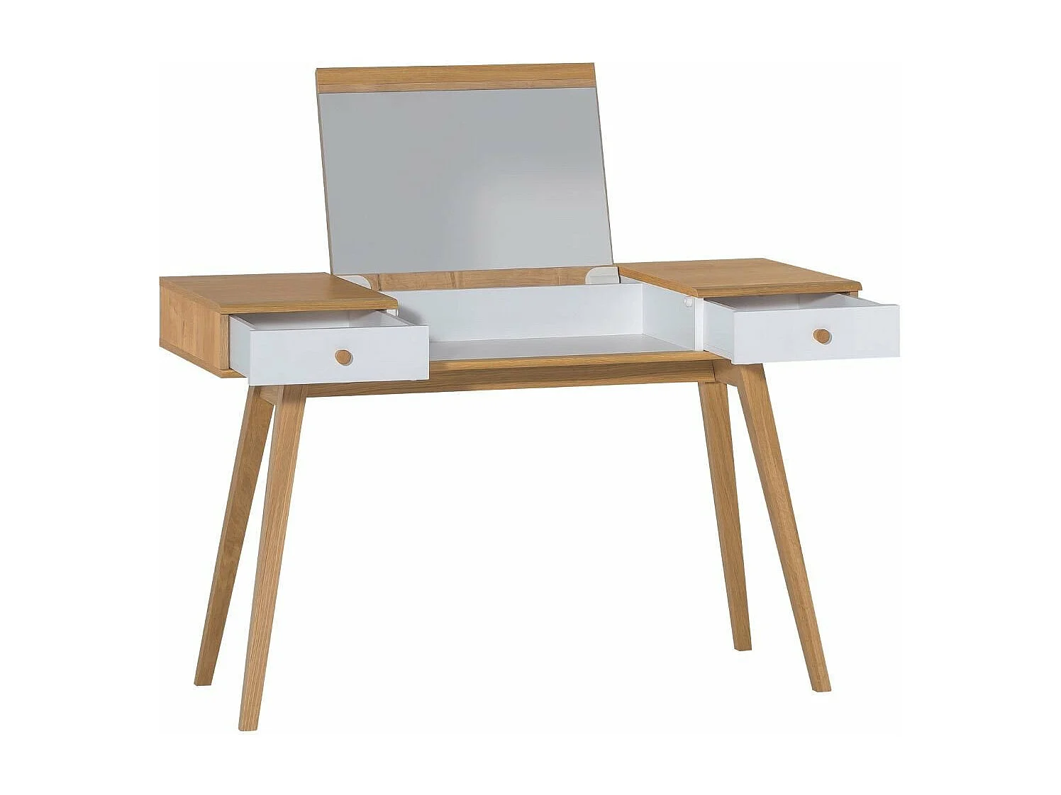 Coiffeuse avec miroir relevable et 2 tiroirs - L120 x H76/116,6 x P50 cm