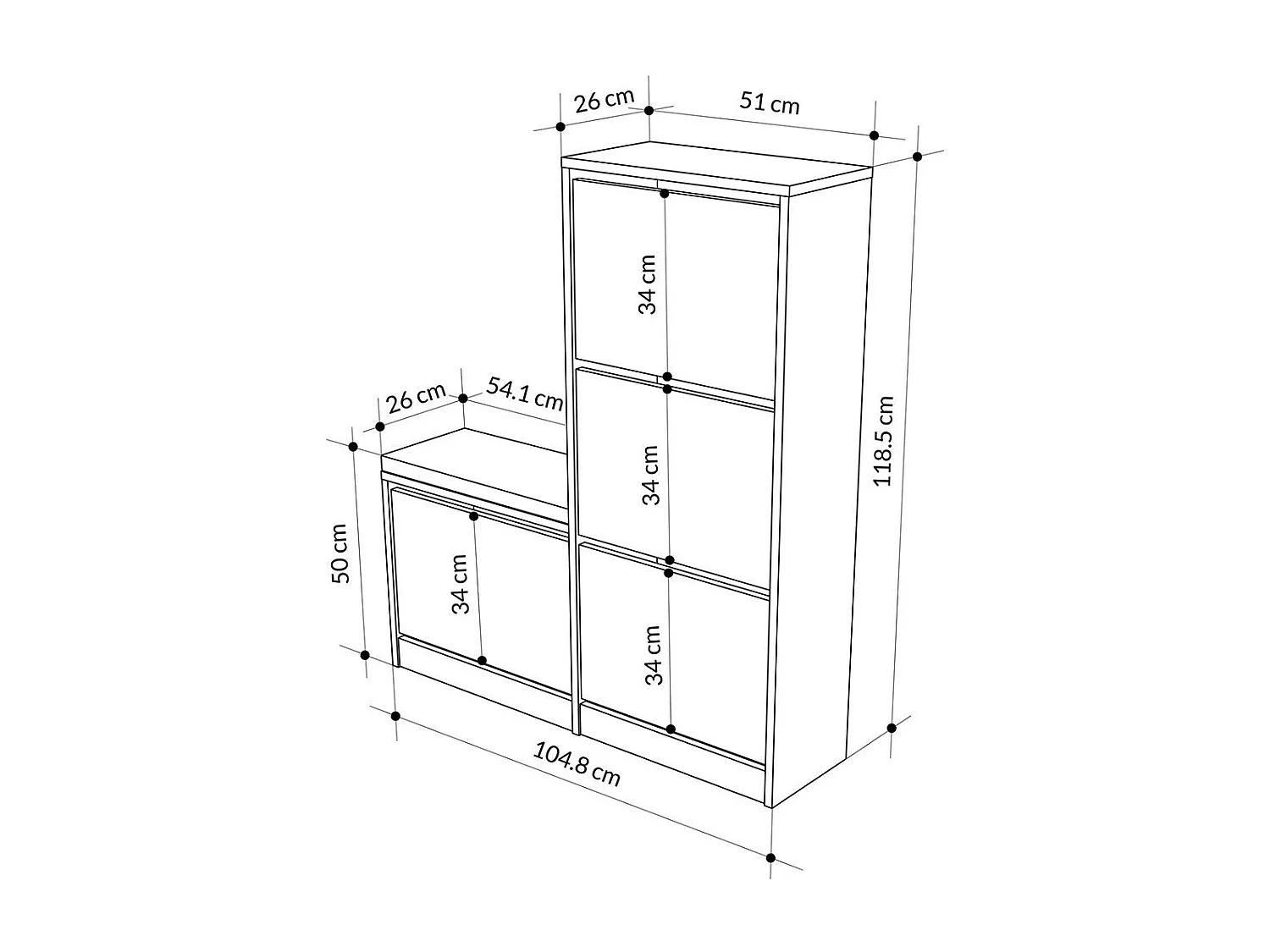Schoenenkast 4 deuren L105 cm - Dude