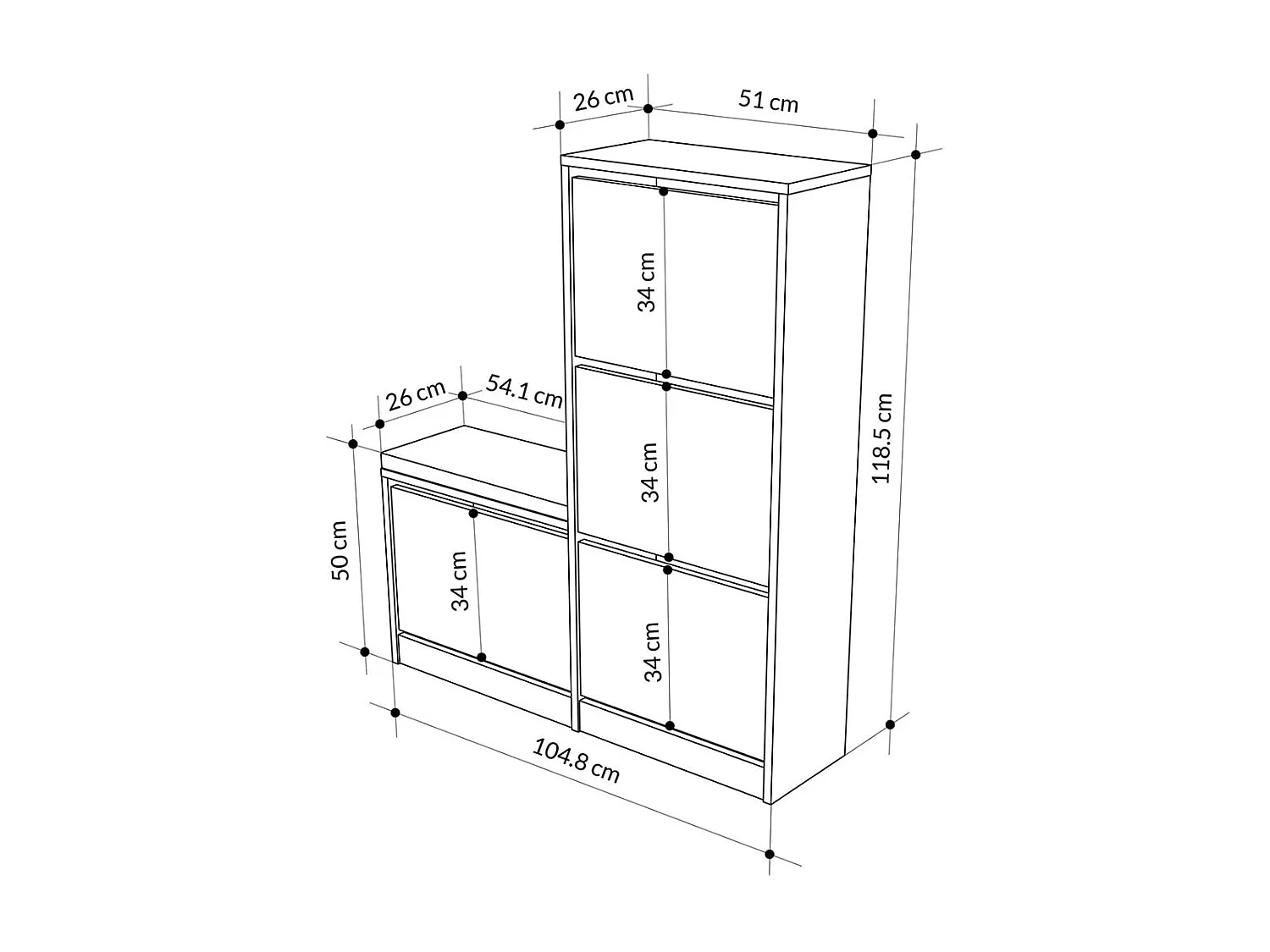 Schoenenkast 4 deuren L105 cm - Dude