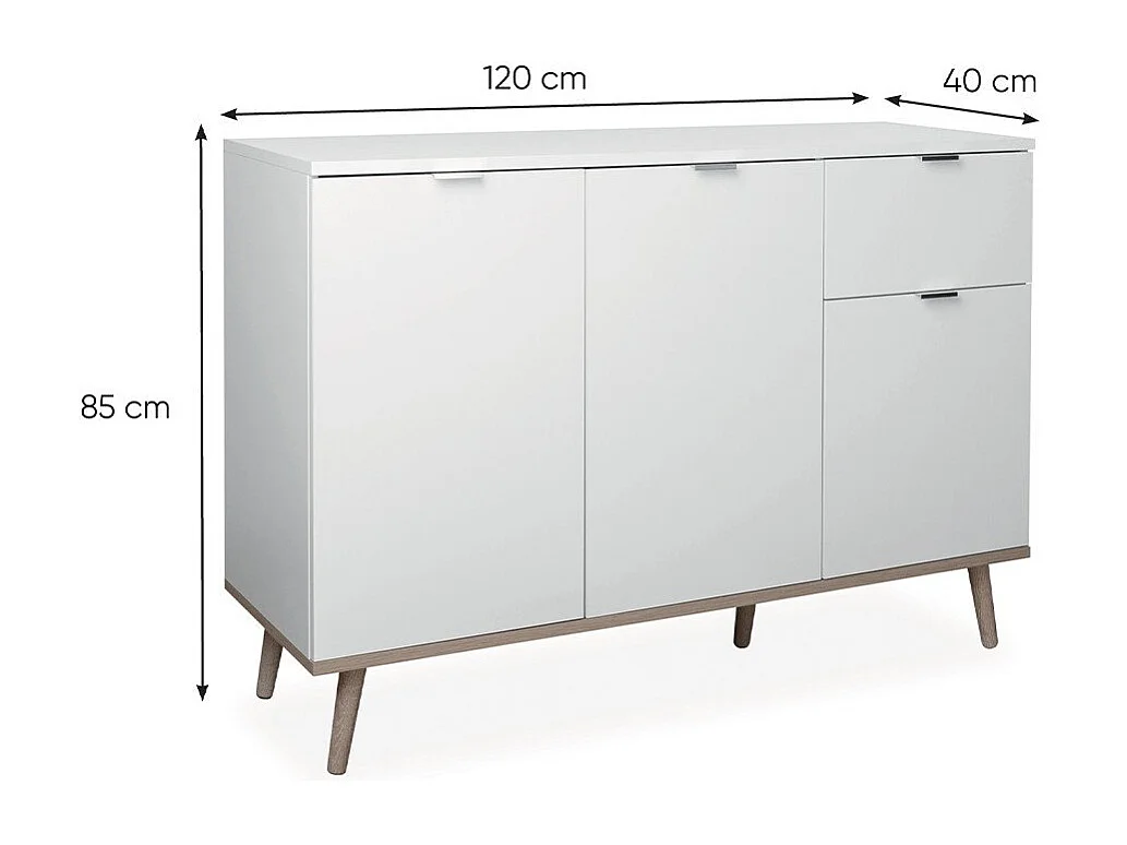 Kredens 3 drzwi 2 półki 1 szuflada L120 cm - COPENHAGEN