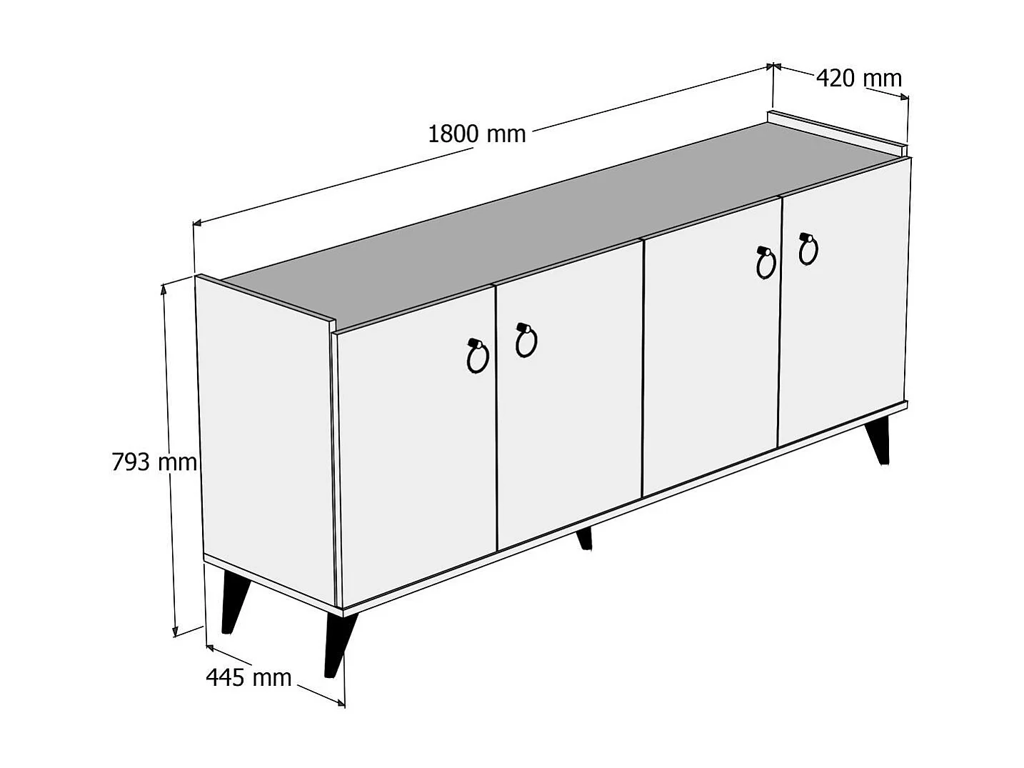 Buffet 4 porte decoro pino atlantico - L180 cm