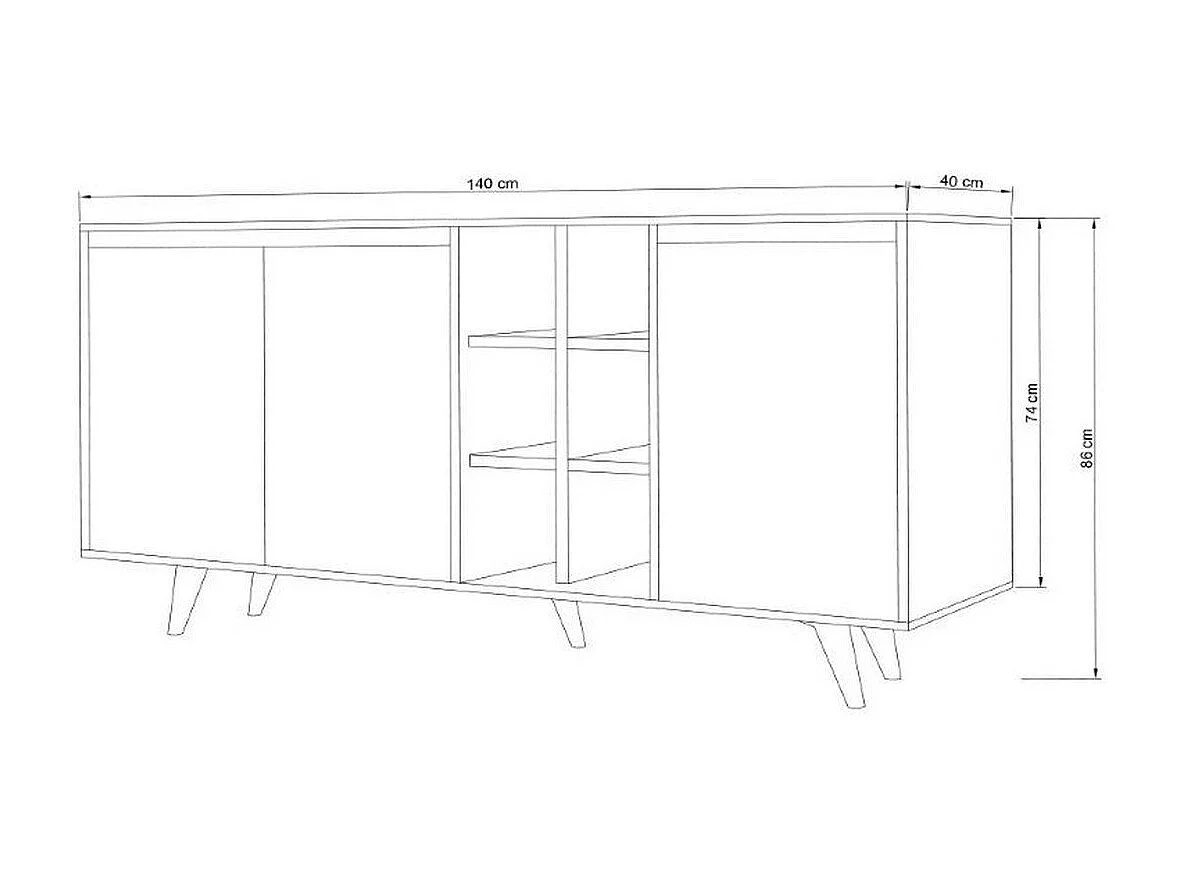 Buffet 3 portes et 6 niches décor chêne et blanc L140 cm - Seria
