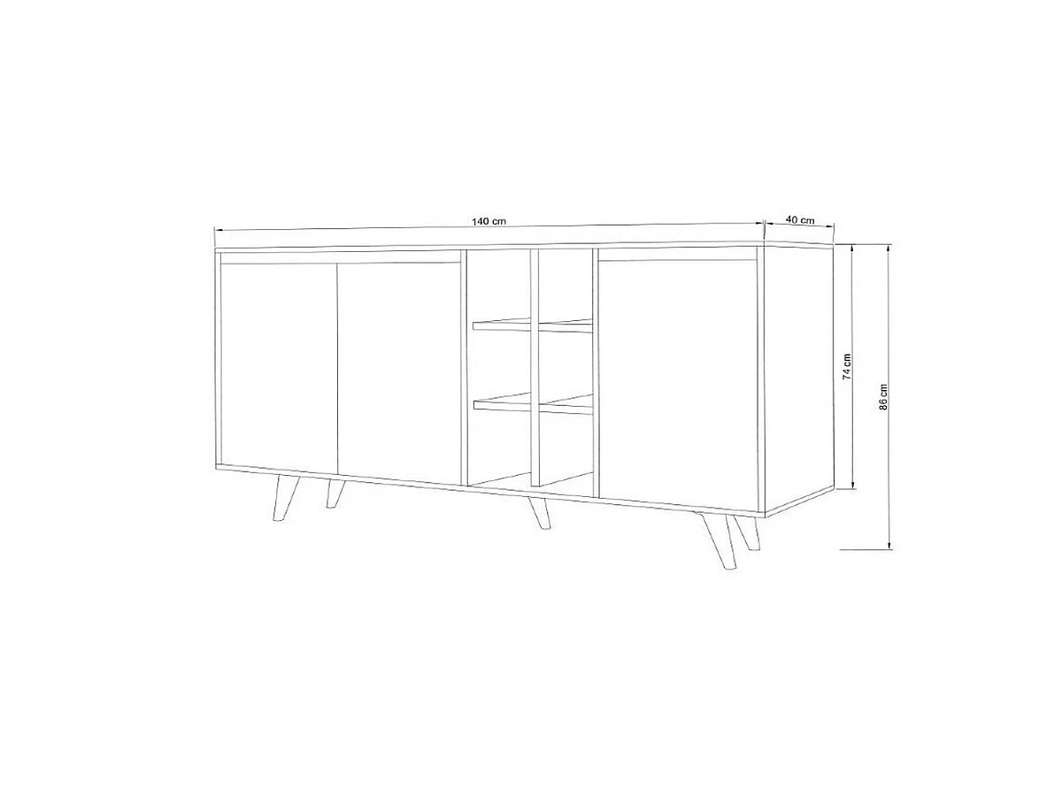 Buffet 3 portes et 6 niches décor chêne et blanc L140 cm - Seria