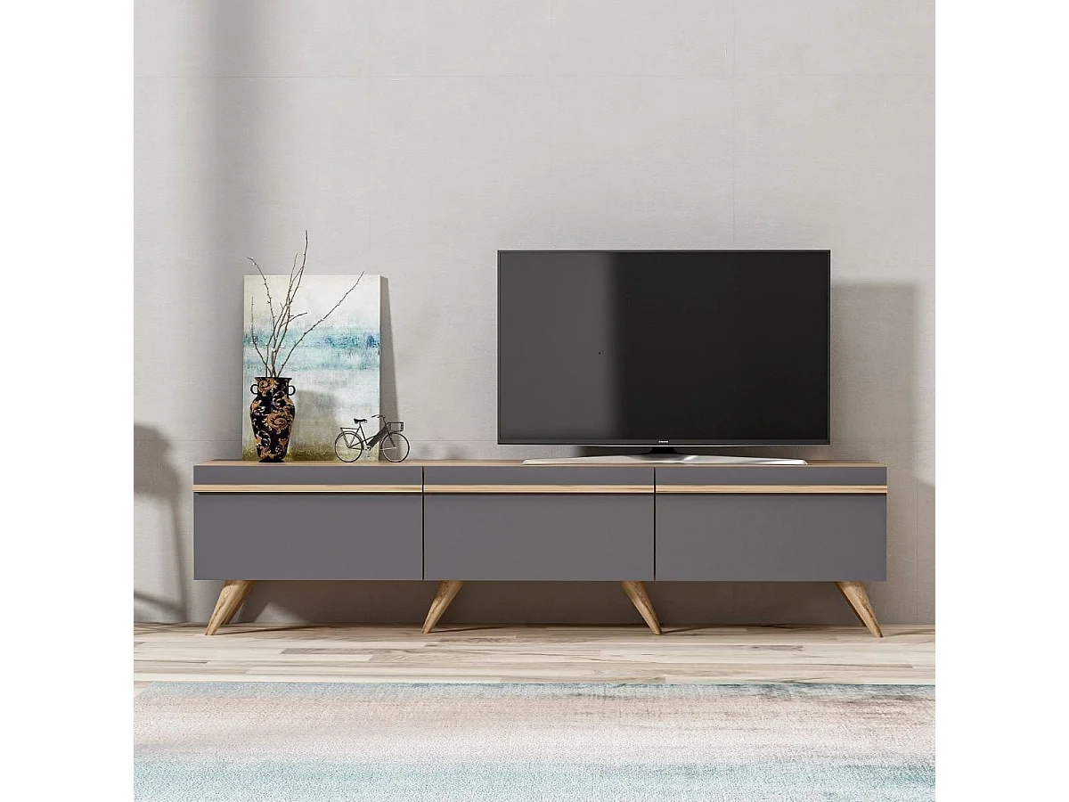 Mueble de TV 3 puertas gris antracita L180 cm - Ámsterdam