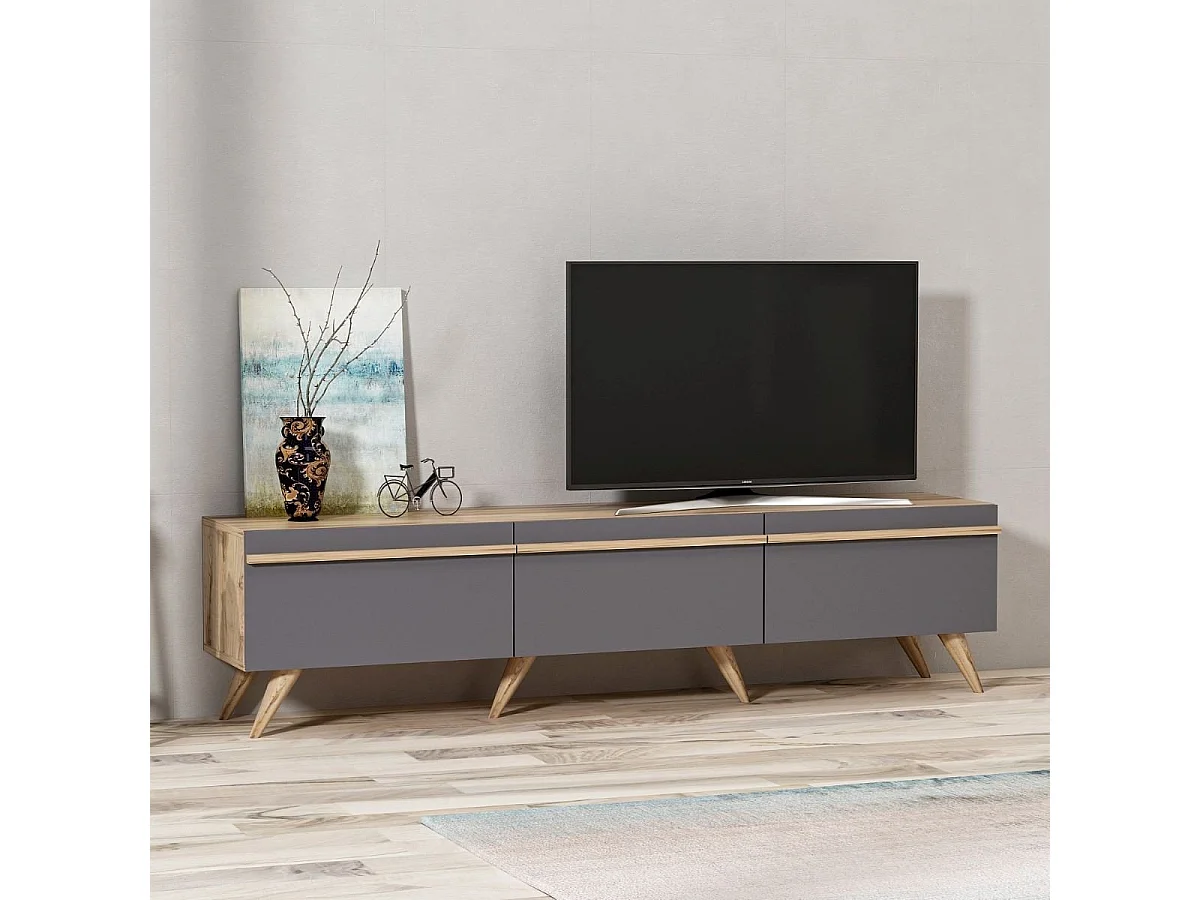 Mueble de TV 3 puertas gris antracita L180 cm - Ámsterdam