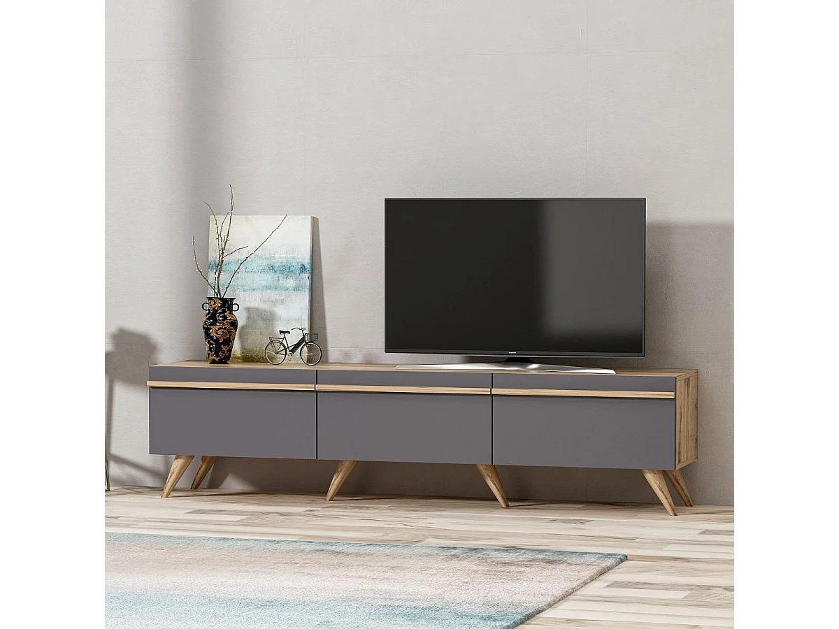 Mueble de TV 3 puertas gris antracita L180 cm - Ámsterdam