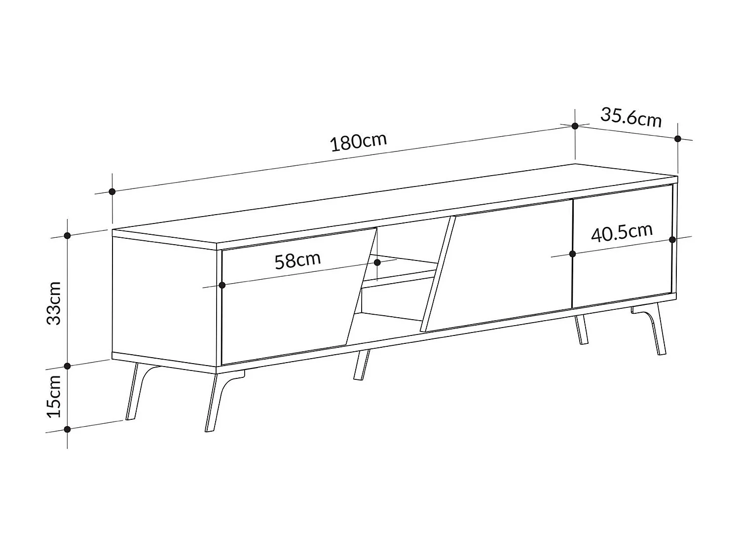 Meuble TV 3 portes et 2 niches décor chêne et blanc L180 cm - FIONA