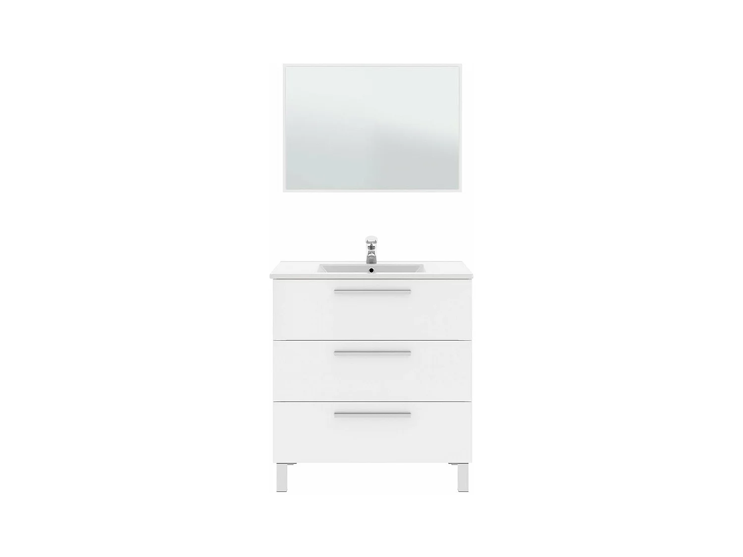 Meuble avec vasque céramique 80 cm 3 tiroirs et miroir - Athena