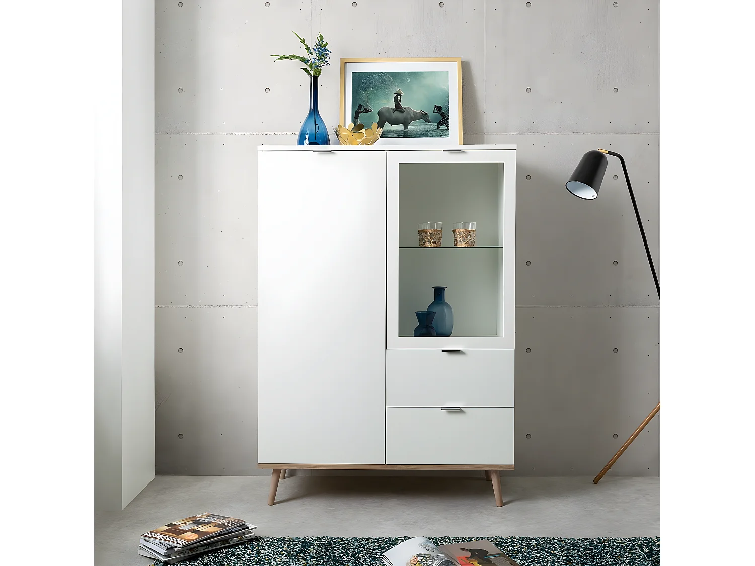 Vaisselier avec 2 Portes et 2 Tiroirs H140 cm - COPENHAGUE