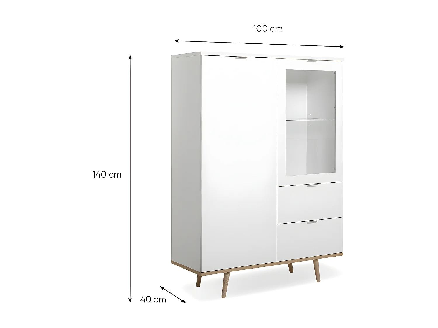 Vaisselier avec 2 Portes et 2 Tiroirs H140 cm - COPENHAGUE