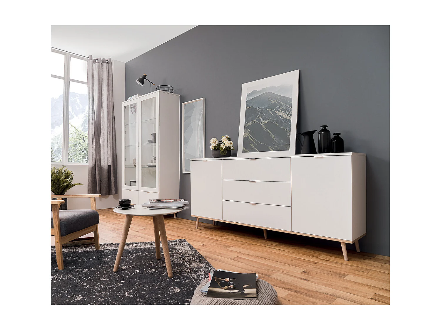 Vitrina con 2 puertas de cristal y 2 Cajones - Al.185 cm - Copenhague