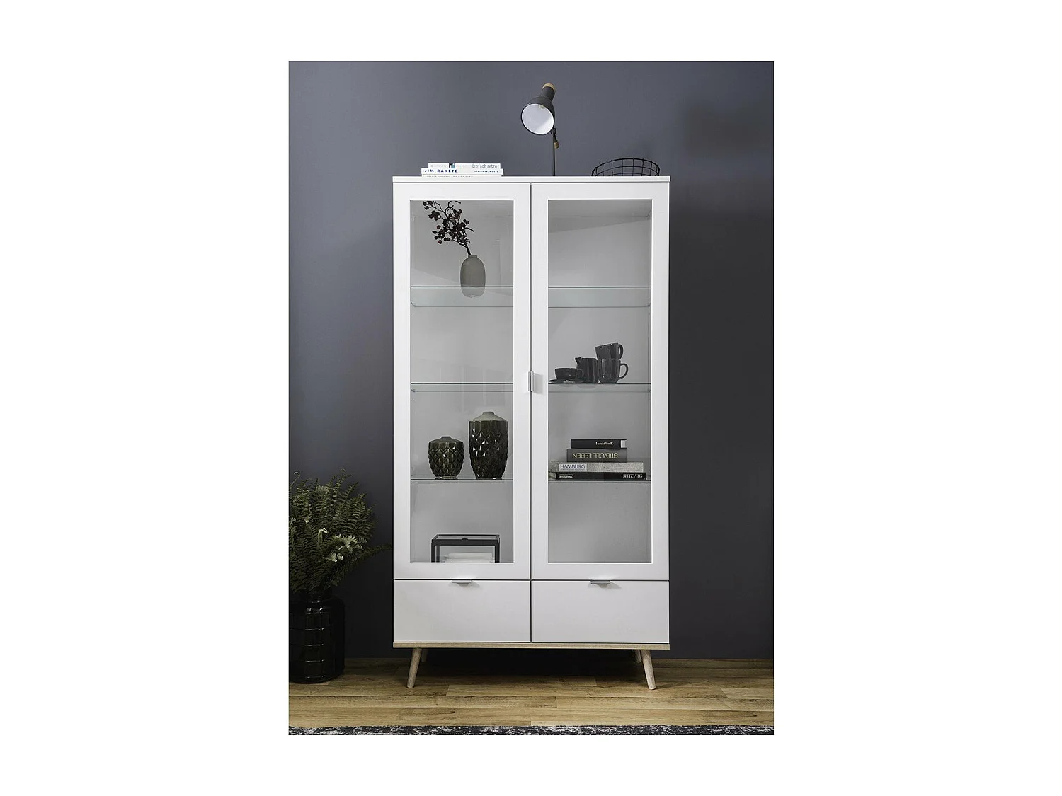 Vaisselier 2 Portes Vitrées 2 Tiroirs H185 cm - COPENHAGUE