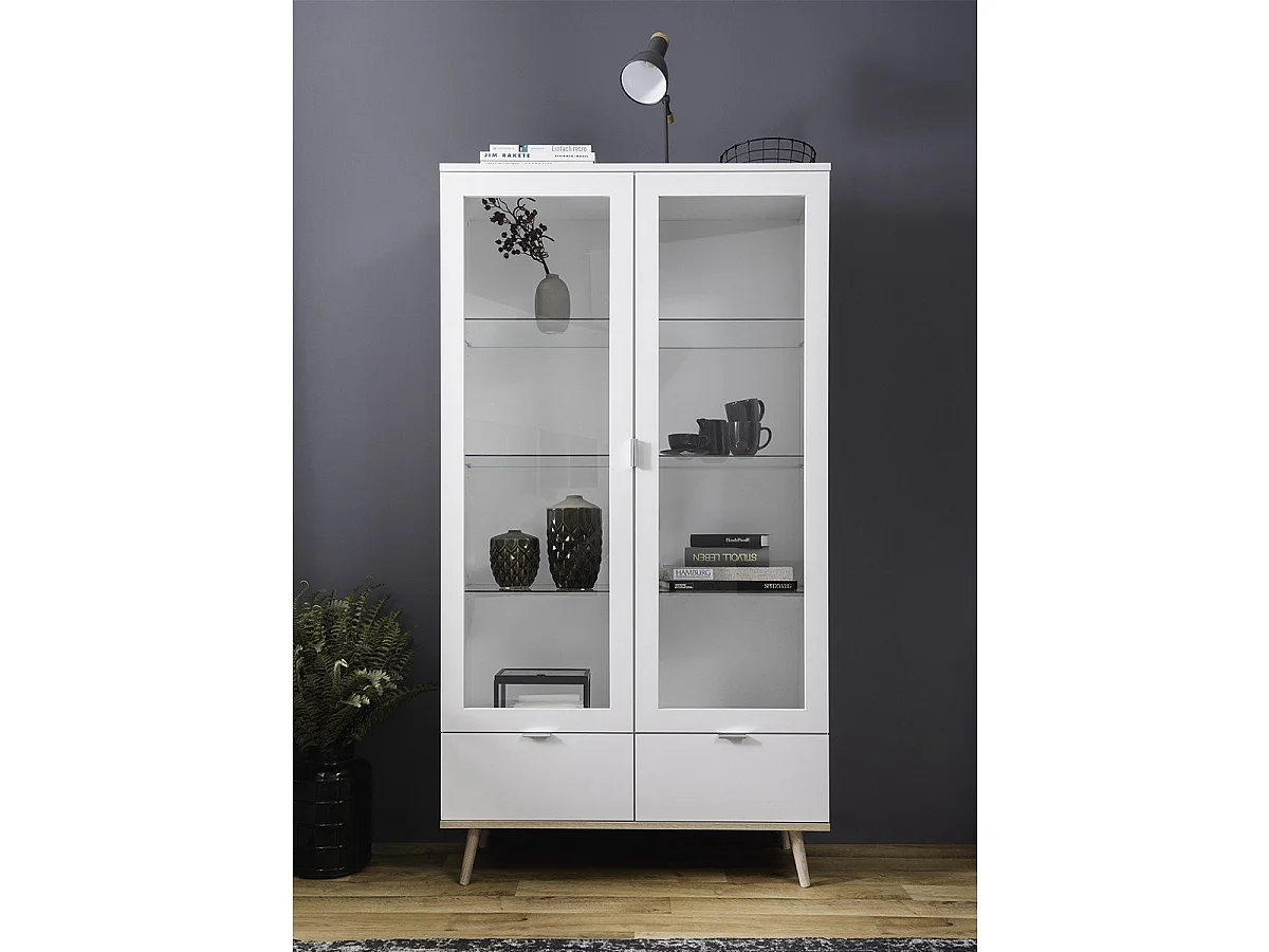 Komoda 2 szklane drzwi 2 szuflady wys. 185 cm - COPENHAGEN