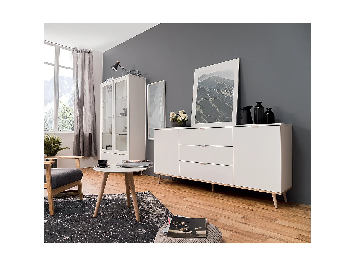 Komoda 2 szklane drzwi 2 szuflady wys. 185 cm - COPENHAGEN