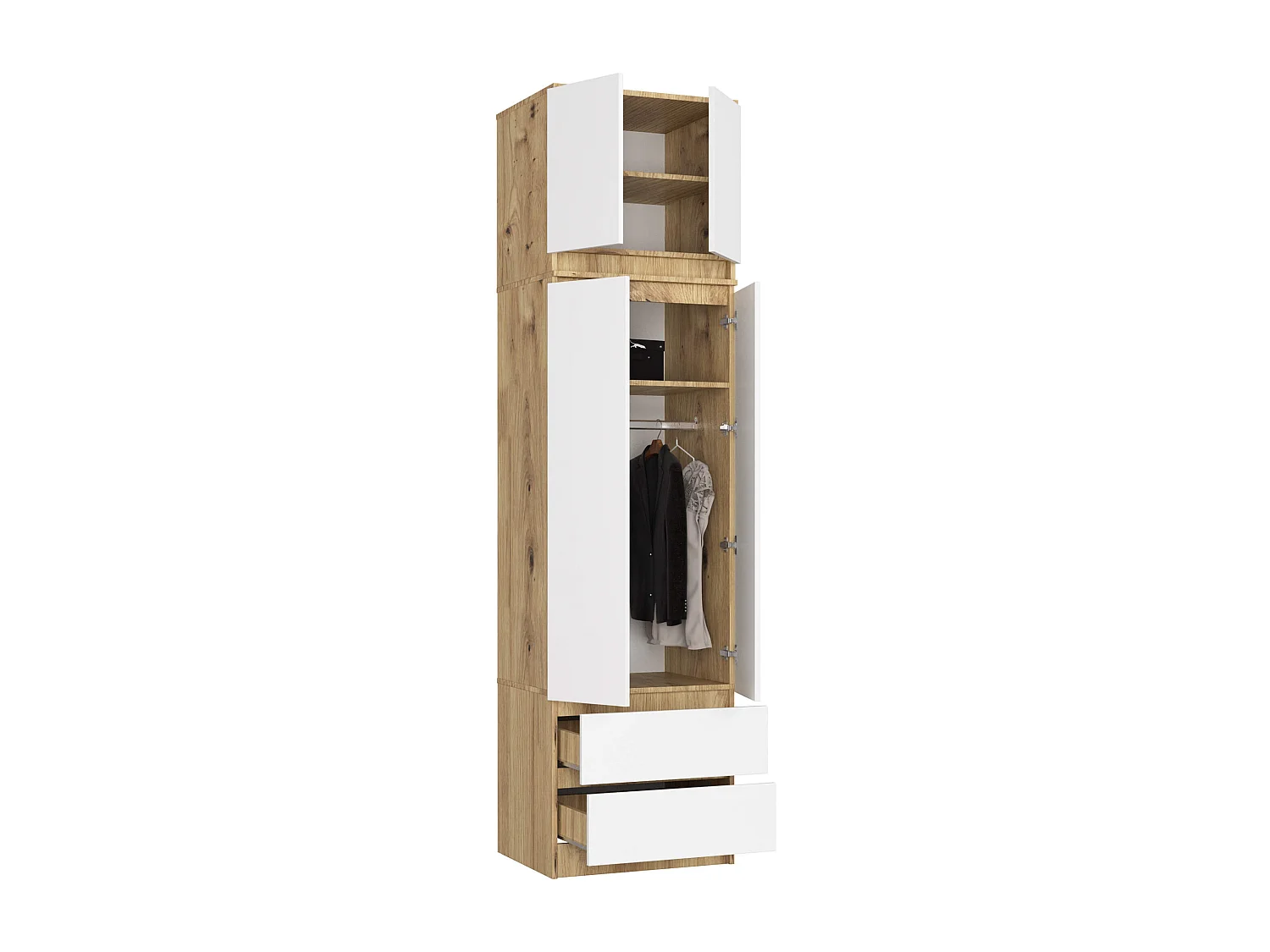Surmeuble pour armoire AKORD S60 Chêne Artisan 60 cm 2 portes façade Blanche 2 étagères 60x51x55 cm