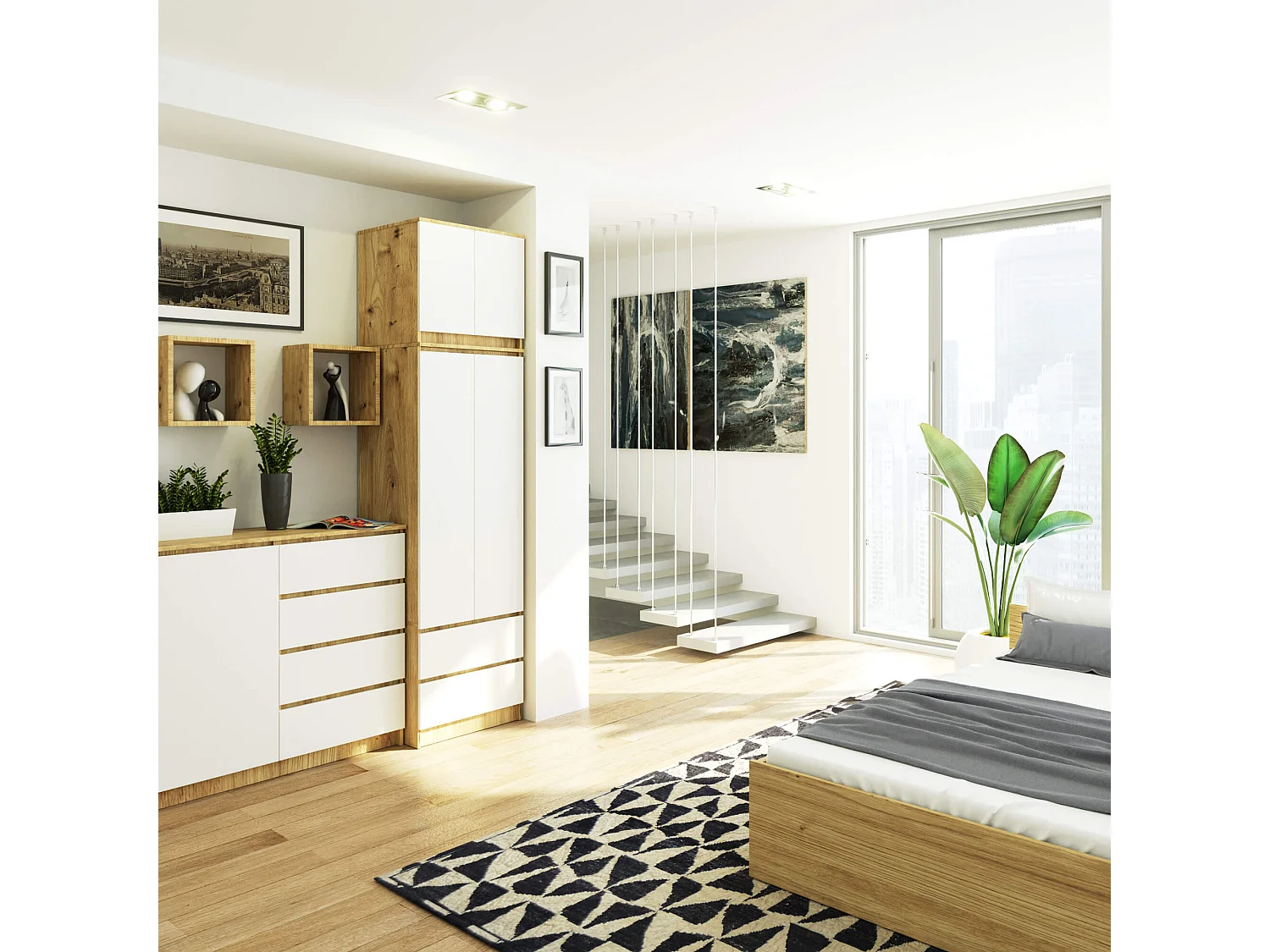 Star Dressoir Opzetstuk S60, Artisan Eiken/Wit, 60x55x51 cm, Zelfmontage, 2 Deurs, 2 Schap Suggestie, Meubelsysteem, Mat Afwerking, Laminaat, ABS Rand