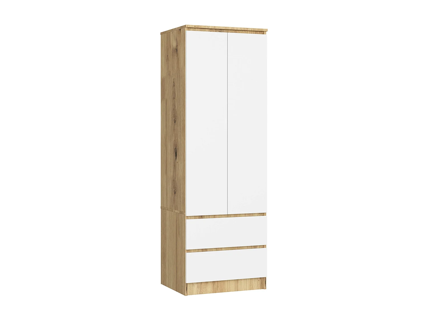 Armoire AKORD S60 Chêne Artisan 60 cm 2 portes 2 tiroirs façade Blanche 1 étagère 60x51x180 cm