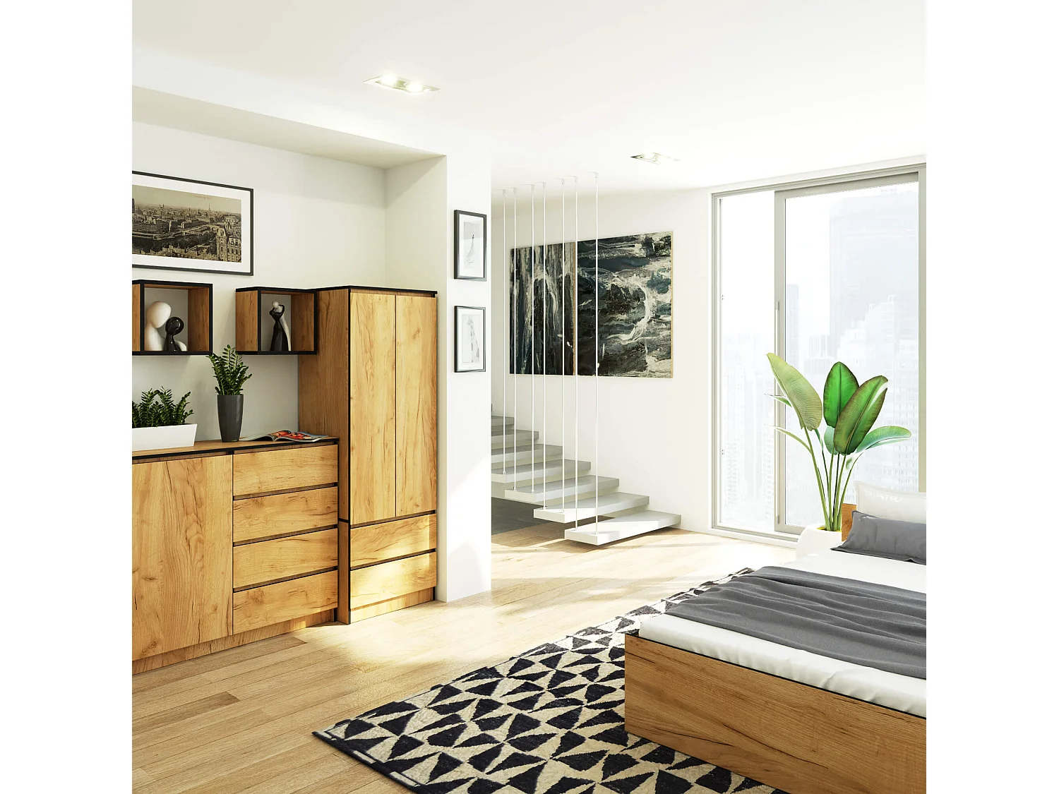 Kledingkast STAR S60 Draaideuren 2 Lades - Eiken Craft - 60x180x51 cm