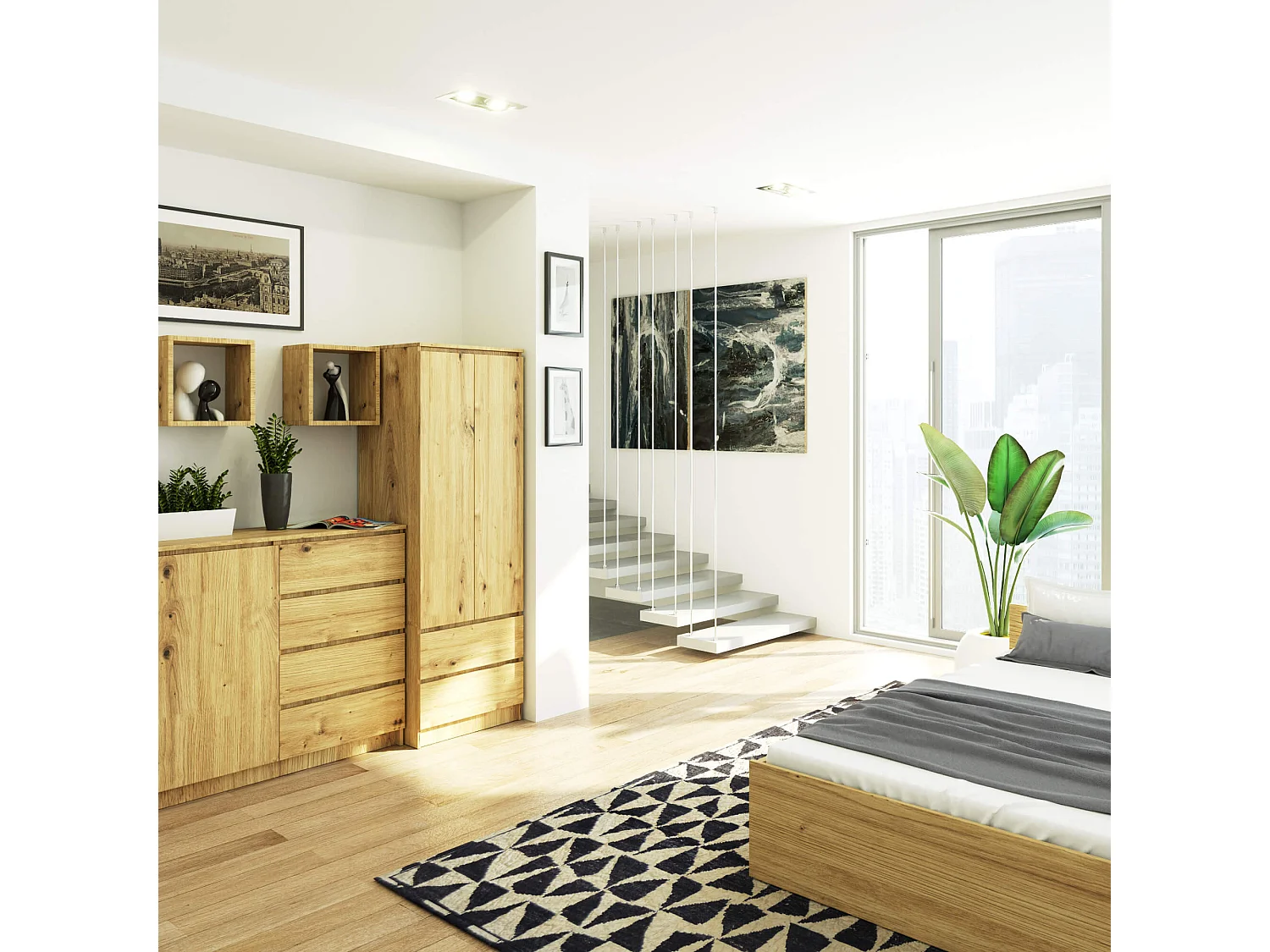 Armario AKORD S60 Roble Artisan 60 cm 2 puertas 2 cajones frente en color Roble Artisan 1 estante 60x51x180 cm