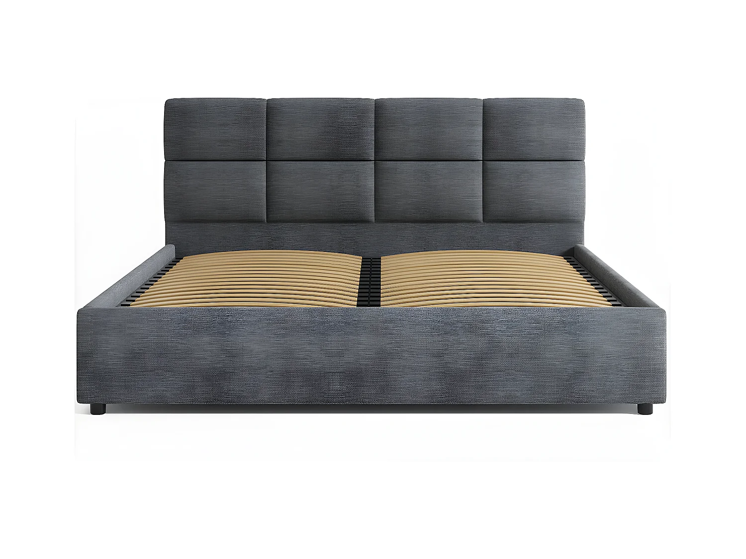 Lit tapissé 160x200 gris avec rangement et tête de lit