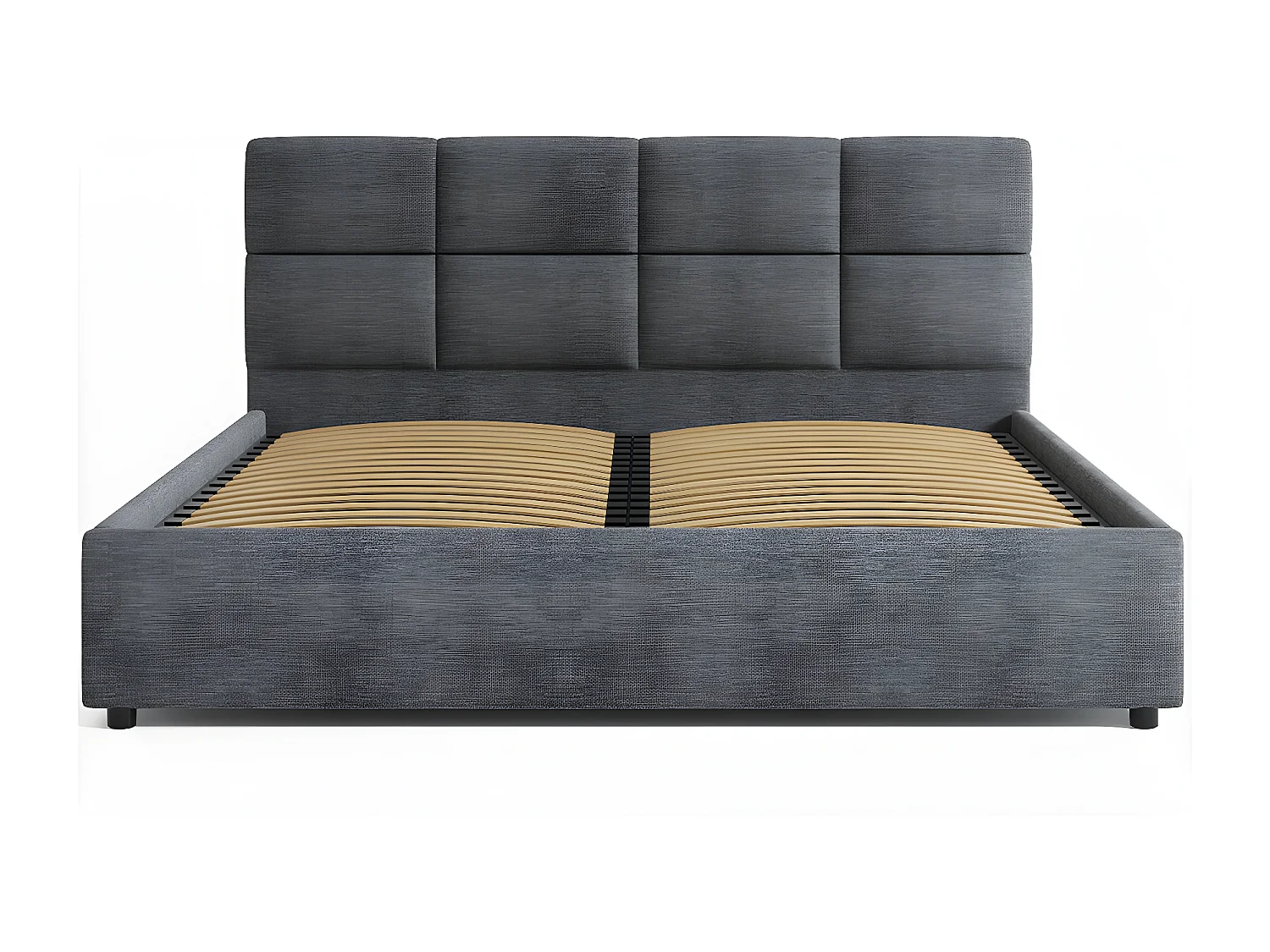 Lit tapissé 160x200 gris avec rangement et tête de lit