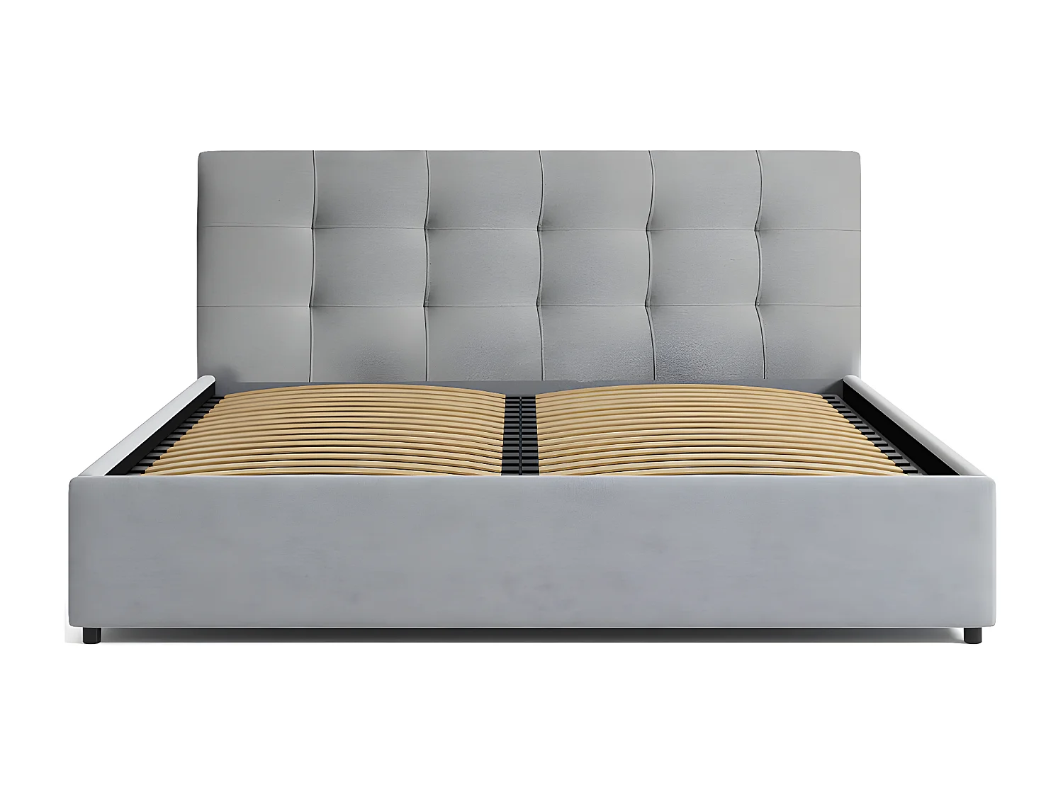 Lit tapissé 140x200 gris avec rangement et tête de lit