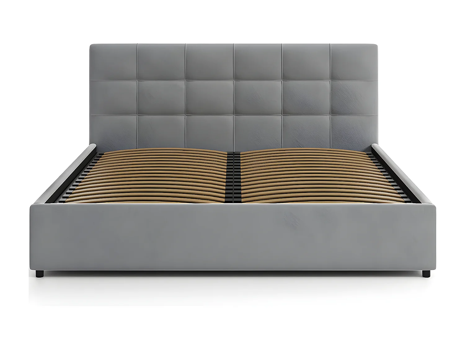 Lit tapissé 140x200 gris avec rangement et tête de lit