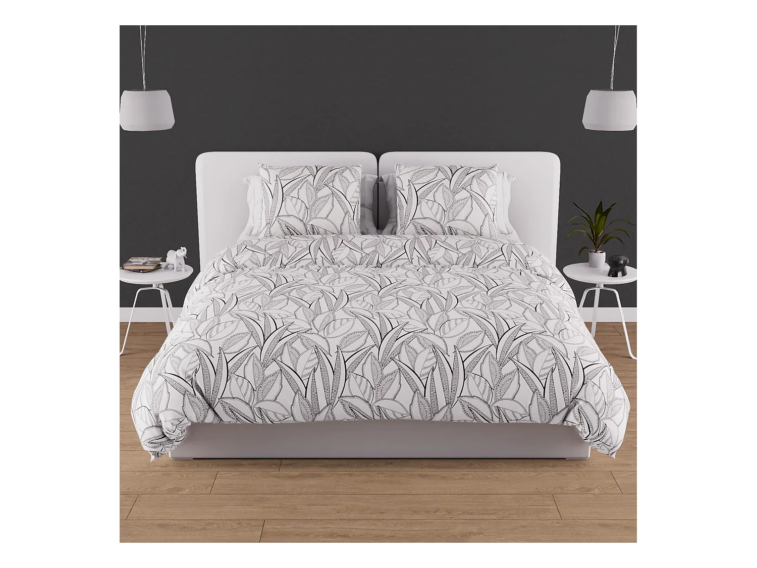 Parure housse de couette en coton 57 fils 240x220 cm TOGO blanc, par Soleil d'ocre