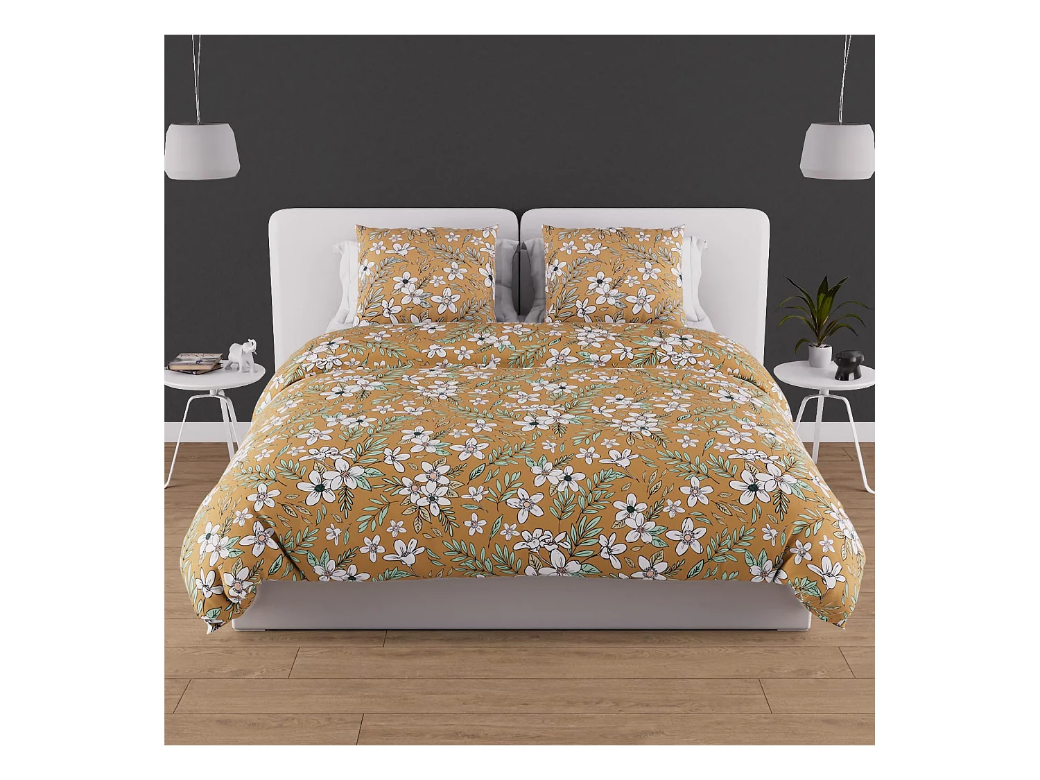 Parure housse de couette en coton 57 fils 240x220 cm MANON camel, par Soleil d'ocre