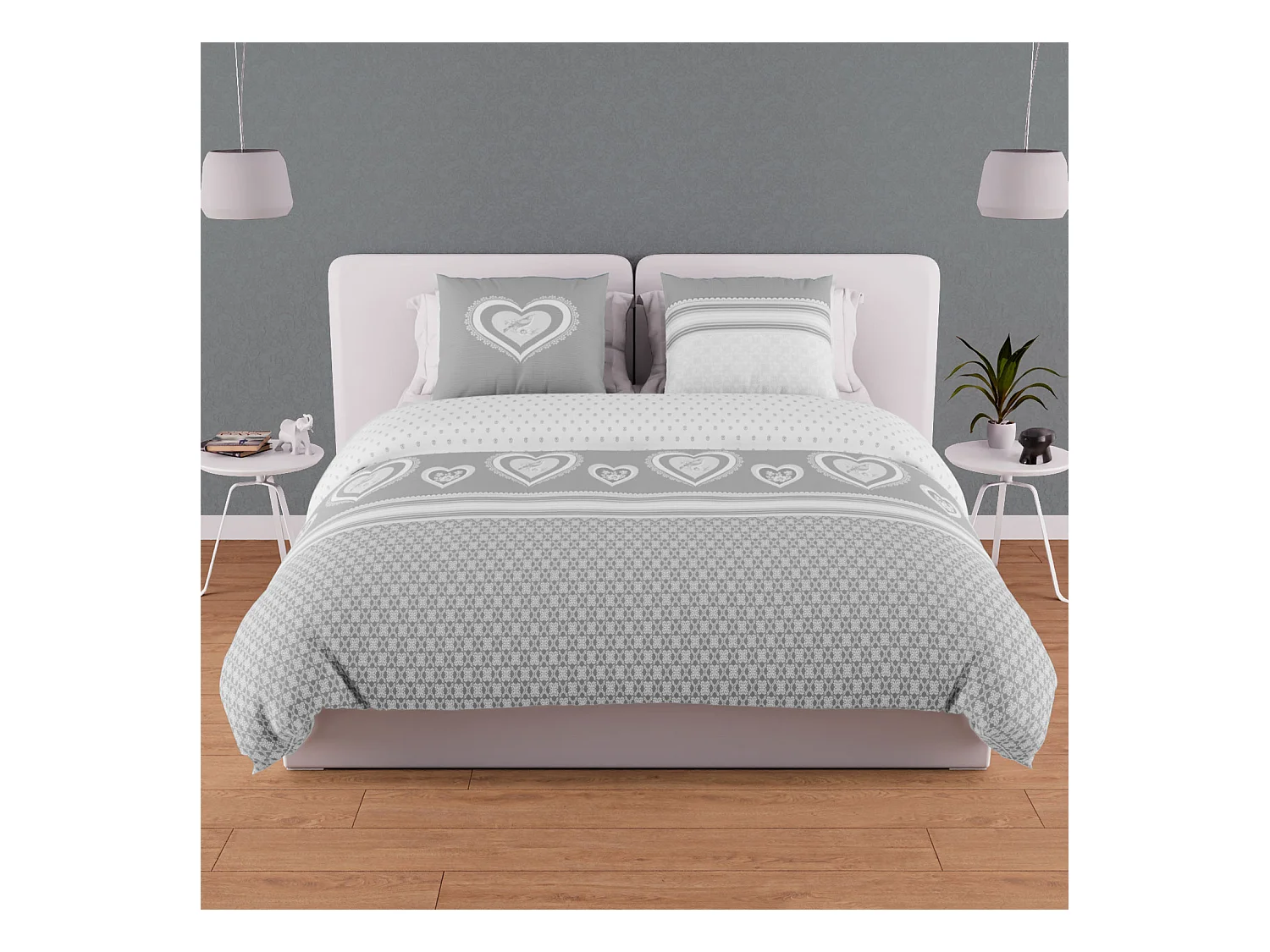 Parure housse de couette en coton 57 fils 240x220 cm PASSION gris, par Soleil d'ocre