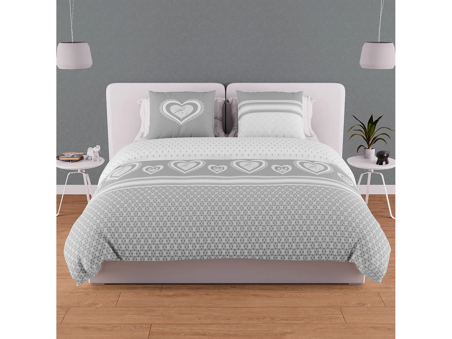 Parure housse de couette en coton 57 fils 240x220 cm PASSION gris, par Soleil d'ocre