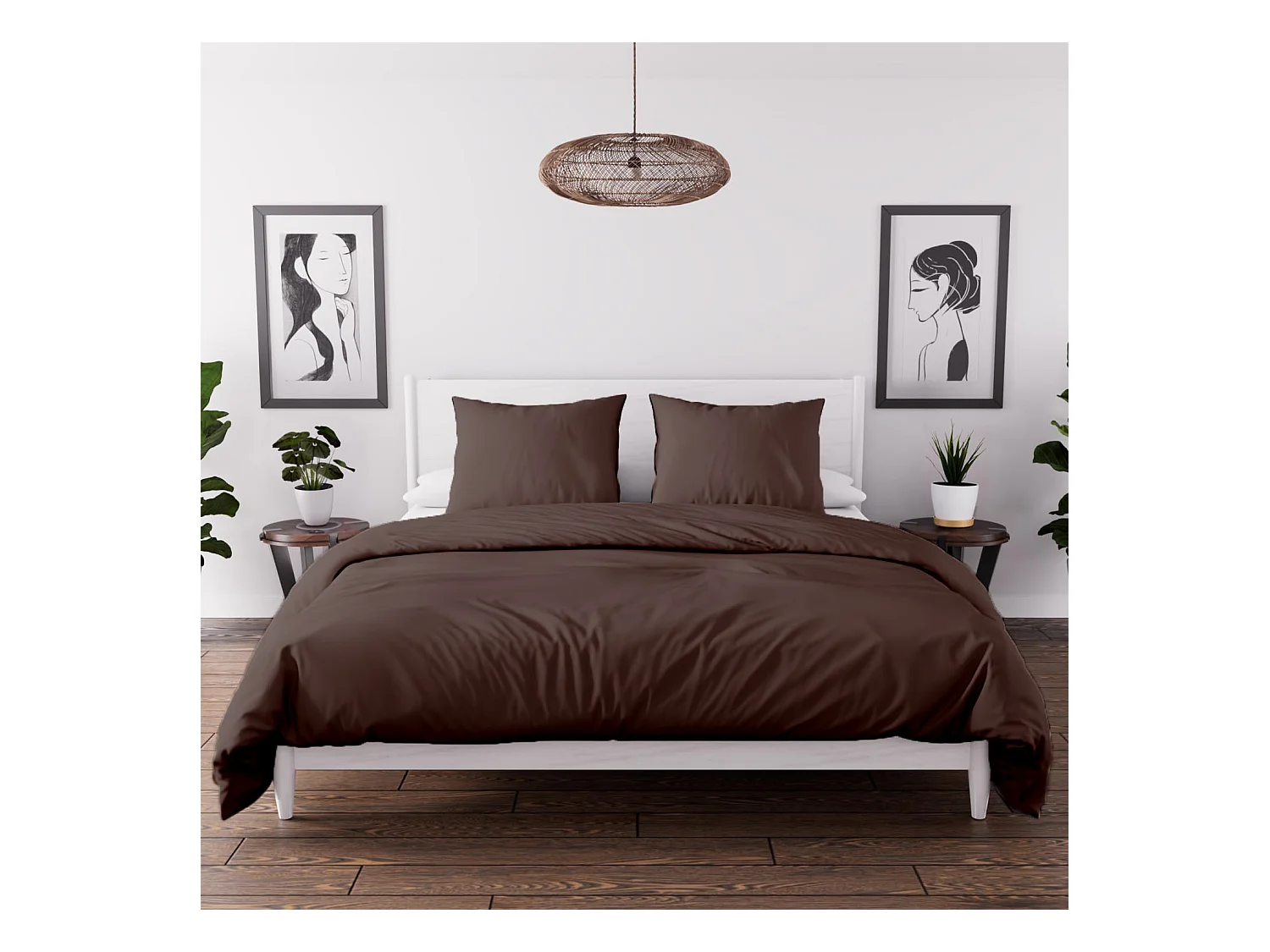 Parure housse de couette en microfibre lavée 240x220 cm BOHEME brun, par Soleil d'Ocre
