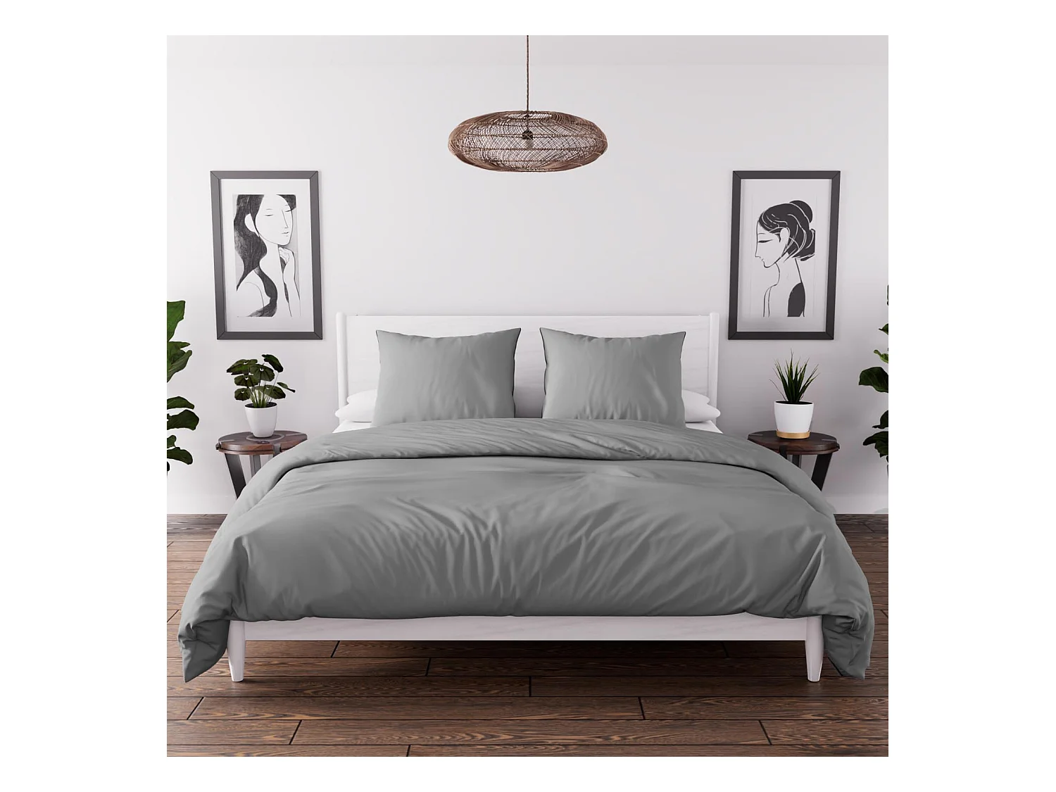 Parure housse de couette en microfibre lavée 260x240 cm BOHEME gris, par Soleil d'Ocre