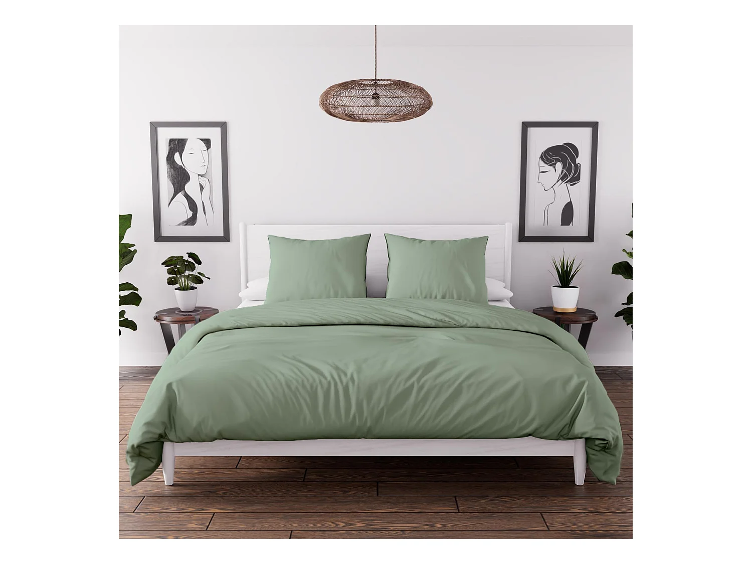 Parure de couette en microfibre lavée 260x240 cm BOHEME vert d'eau, par Soleil d'Ocre