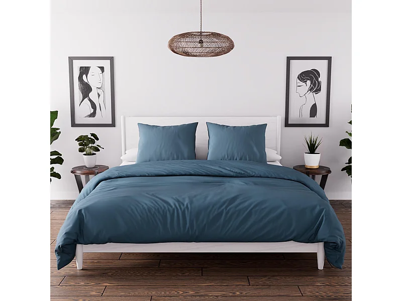 Set funda nórdica de microfibra lavada 240x220 cm BOHEME pato azul, por Intemporel
