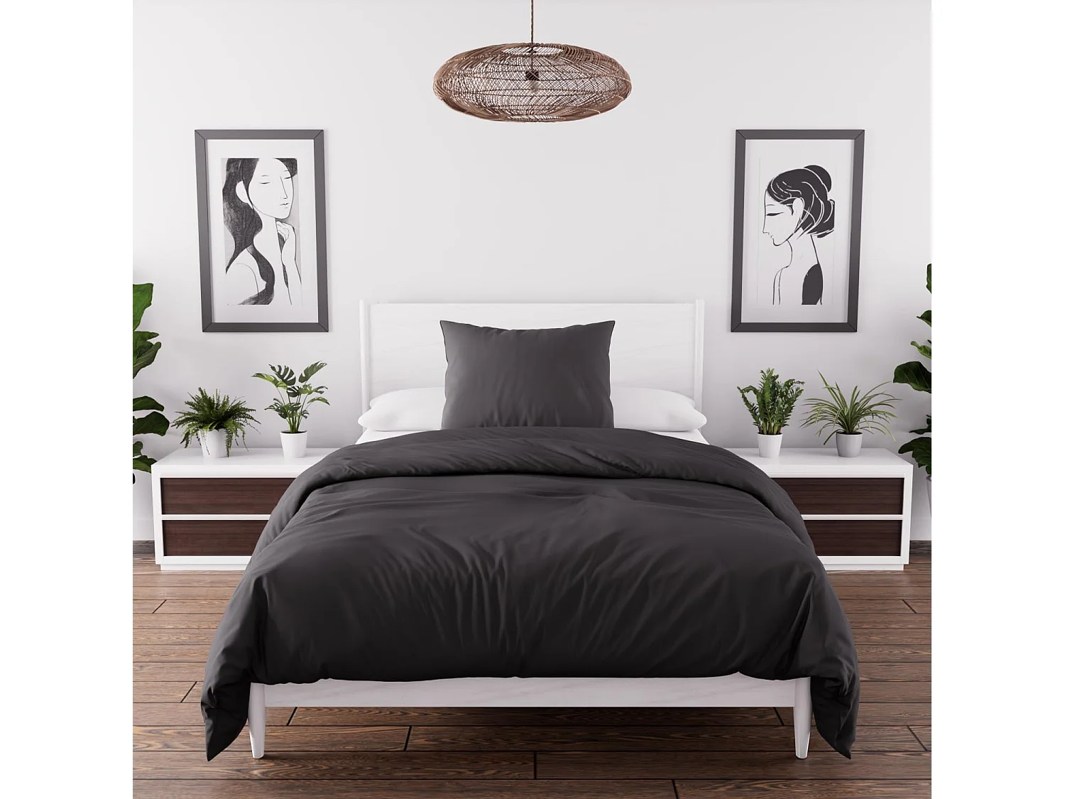 Parure housse de couette en microfibre lavée 140x200 cm BOHEME noir, par Soleil d'Ocre