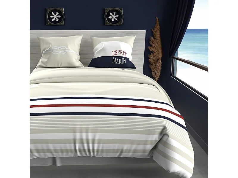 Set de funda nórdica 260x240 cm en algodón arena 57 Fils MARIN, de Soleil d'ocre