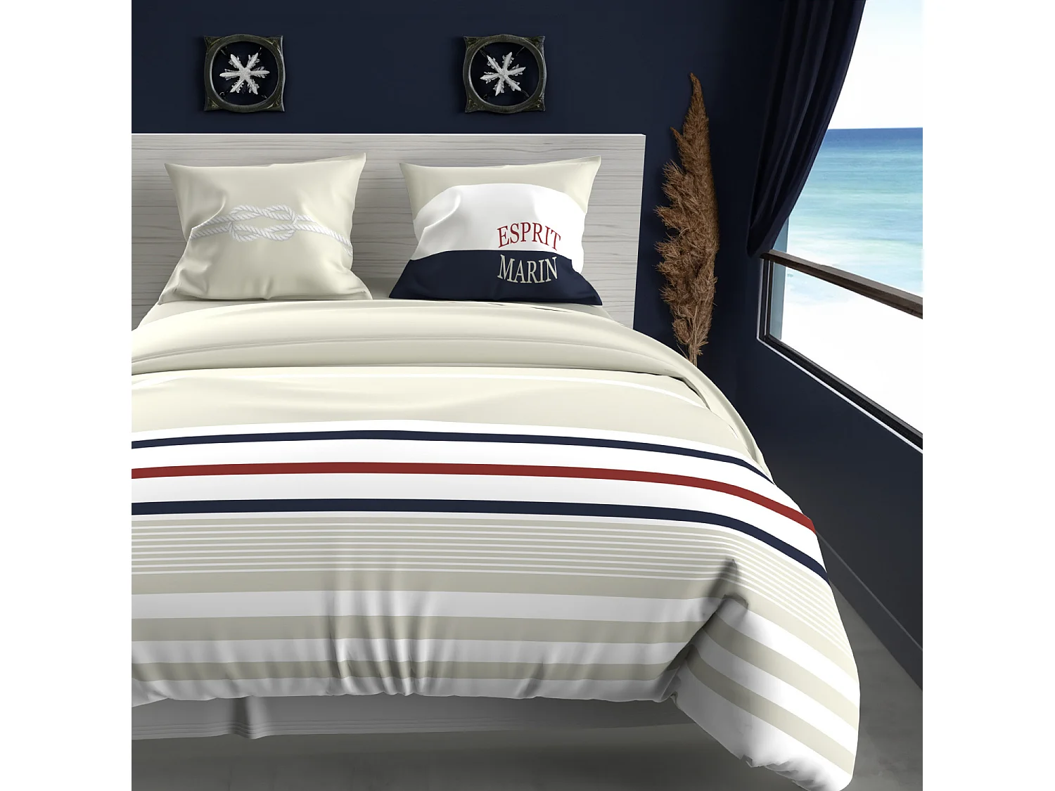 Set de funda nórdica 260x240 cm en algodón arena 57 Fils MARIN, de Soleil d'ocre