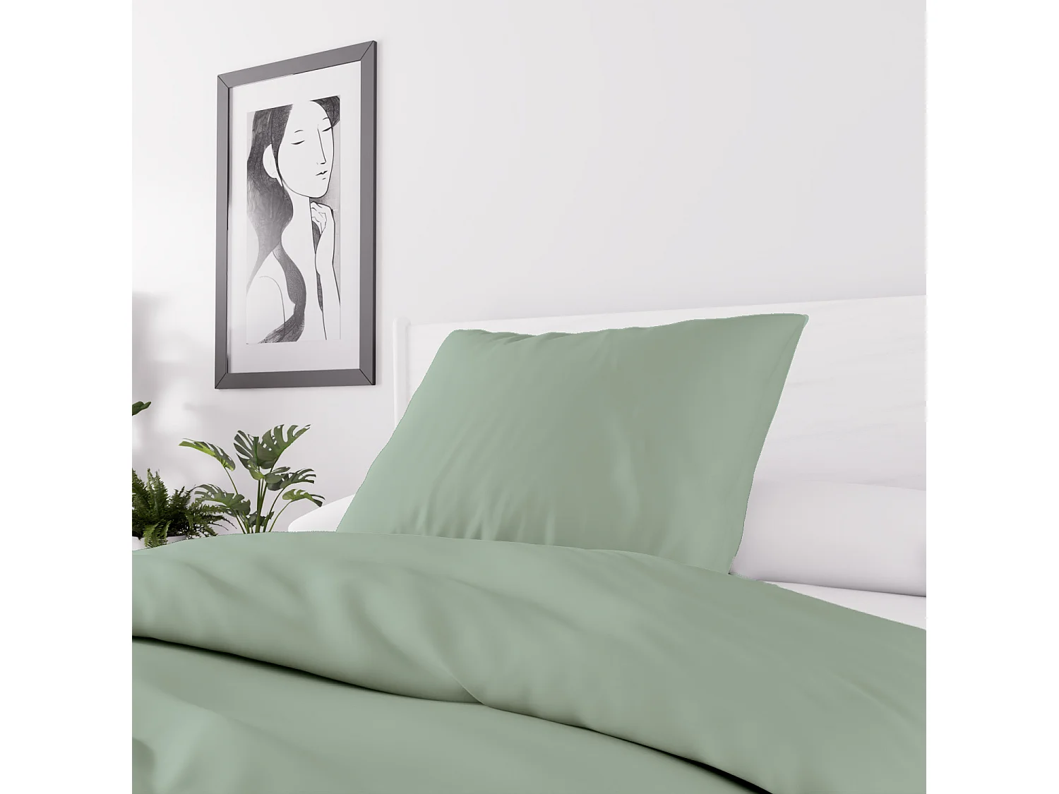 Parure de couette en microfibre lavée 140x200 cm BOHEME vert d'eau, par Soleil d'Ocre