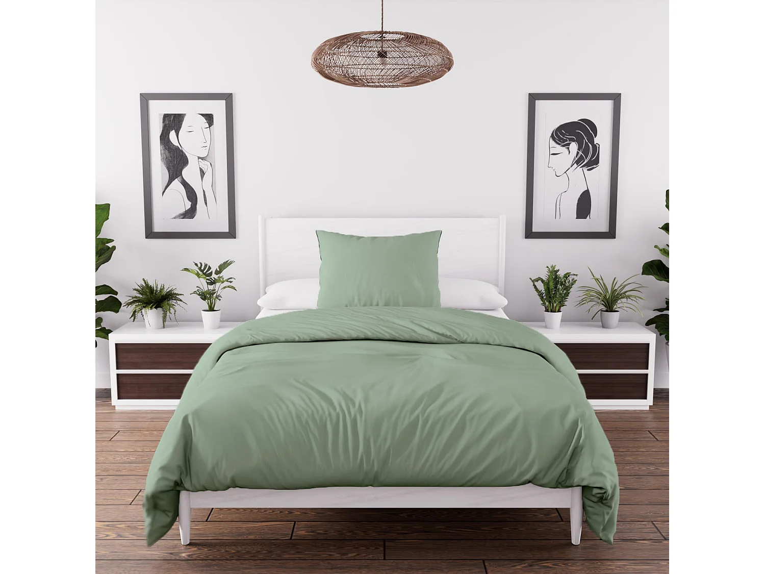 Set funda nórdica de microfibra lavada 140x200 cm BOHEME verde, por Intemporel