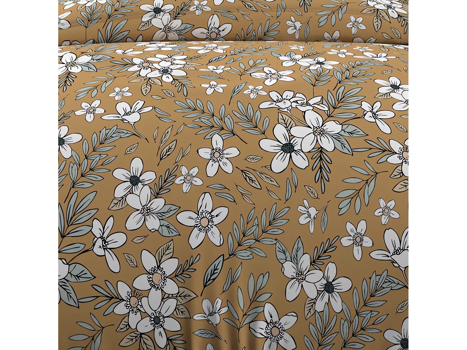 Parure housse de couette coton 57 fils 140x200 cm MANON camel, par Soleil d'ocre